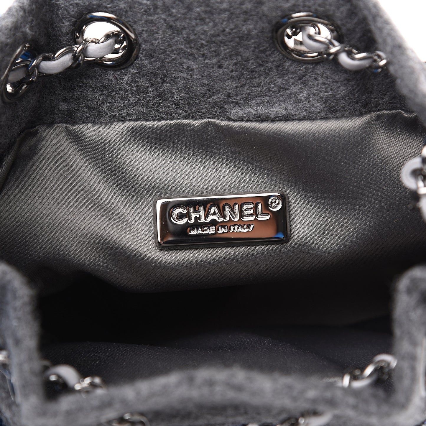 Sequin Wool Drawstring Bag Silver Blue Grey