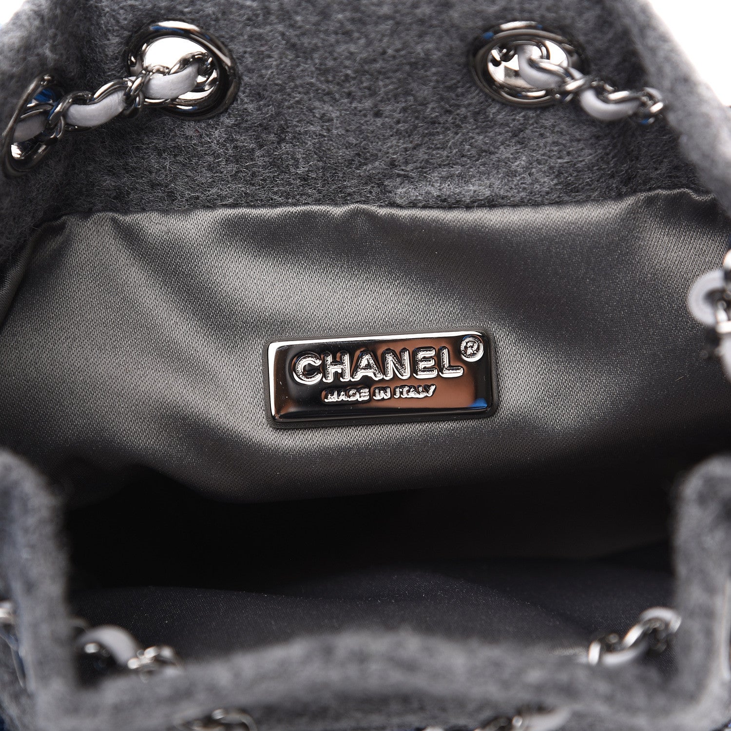 Chanel Sequin Wool Drawstring Bag Silver Blue Grey 5 of 9