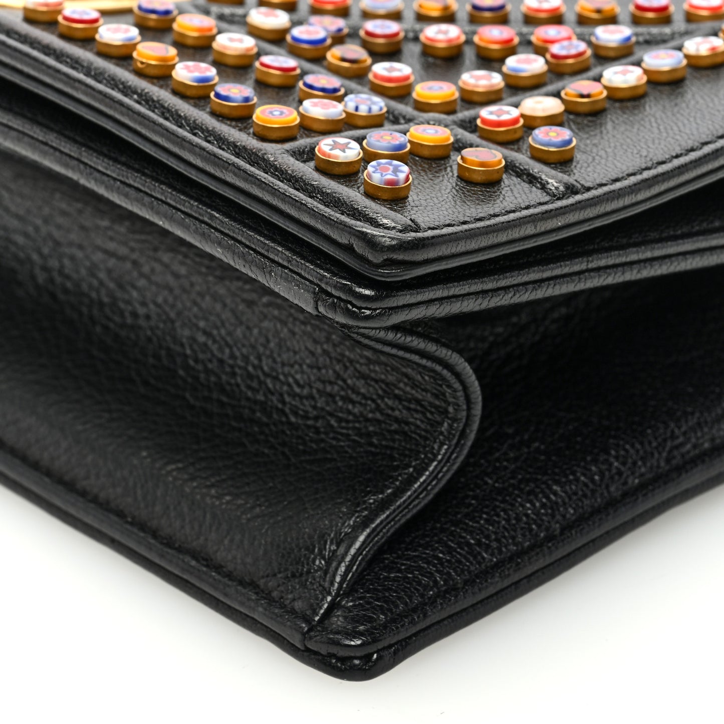Calfskin Studded Small Diorama Flap Bag Black Multicolor
