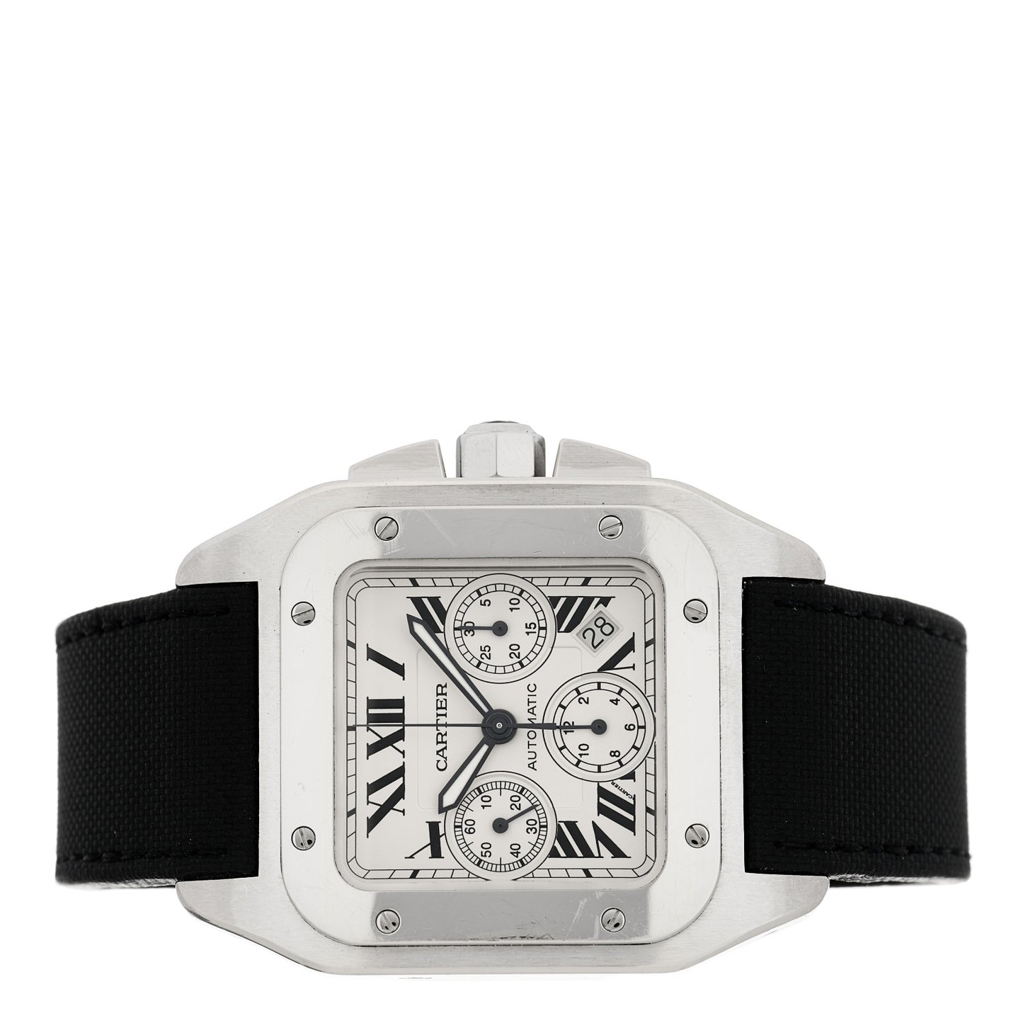 Stainless Steel Calfskin 41mm Santos 100 Chronograph Automatic Watch