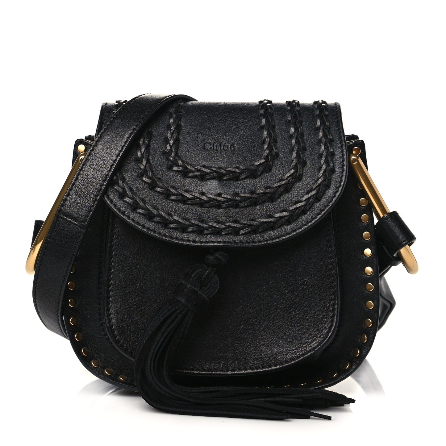 Calfskin Braided Mini Hudson Shoulder Bag Black