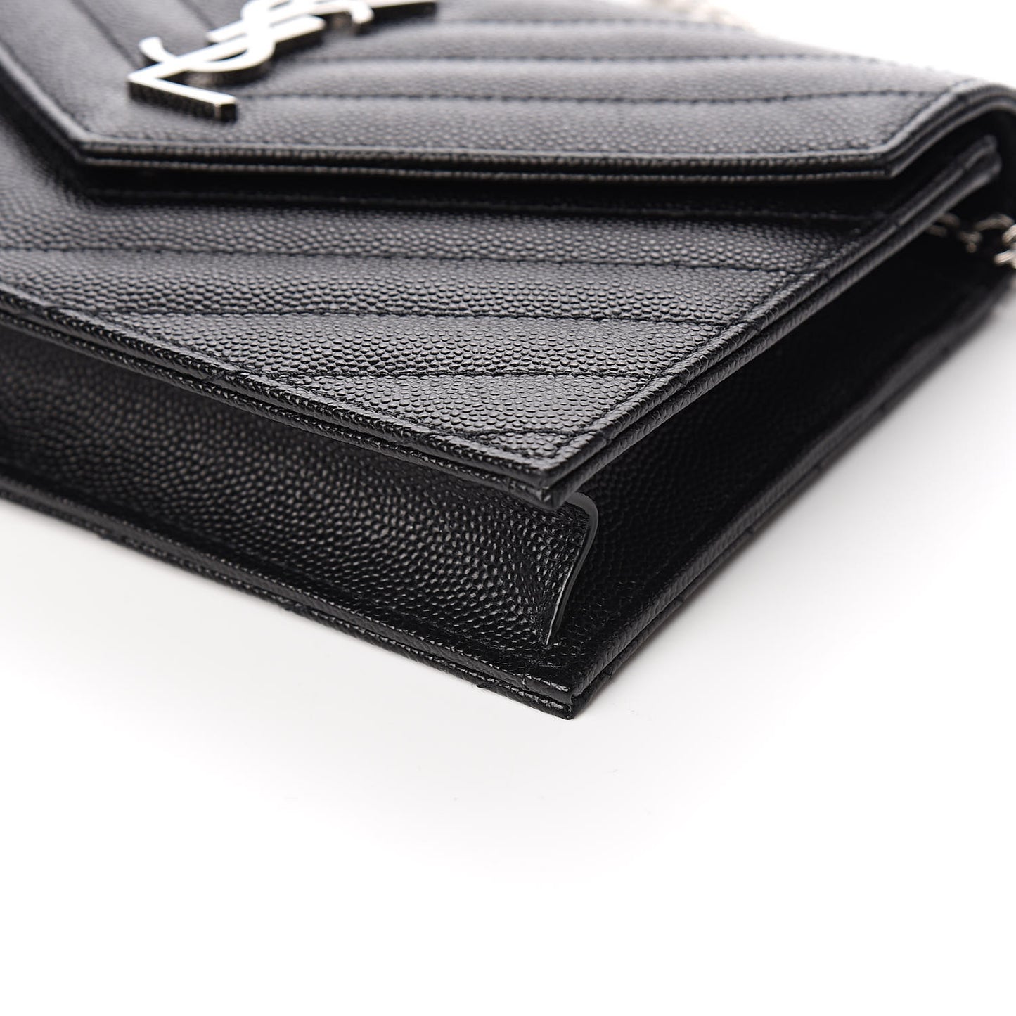 Grain De Poudre Matelasse Chevron Monogram Envelope Chain Wallet Black