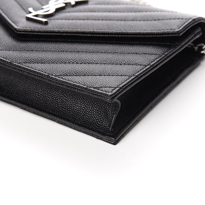 Saint Laurent Grain De Poudre Matelasse Chevron Monogram Envelope Chain Wallet Black 9 of 11
