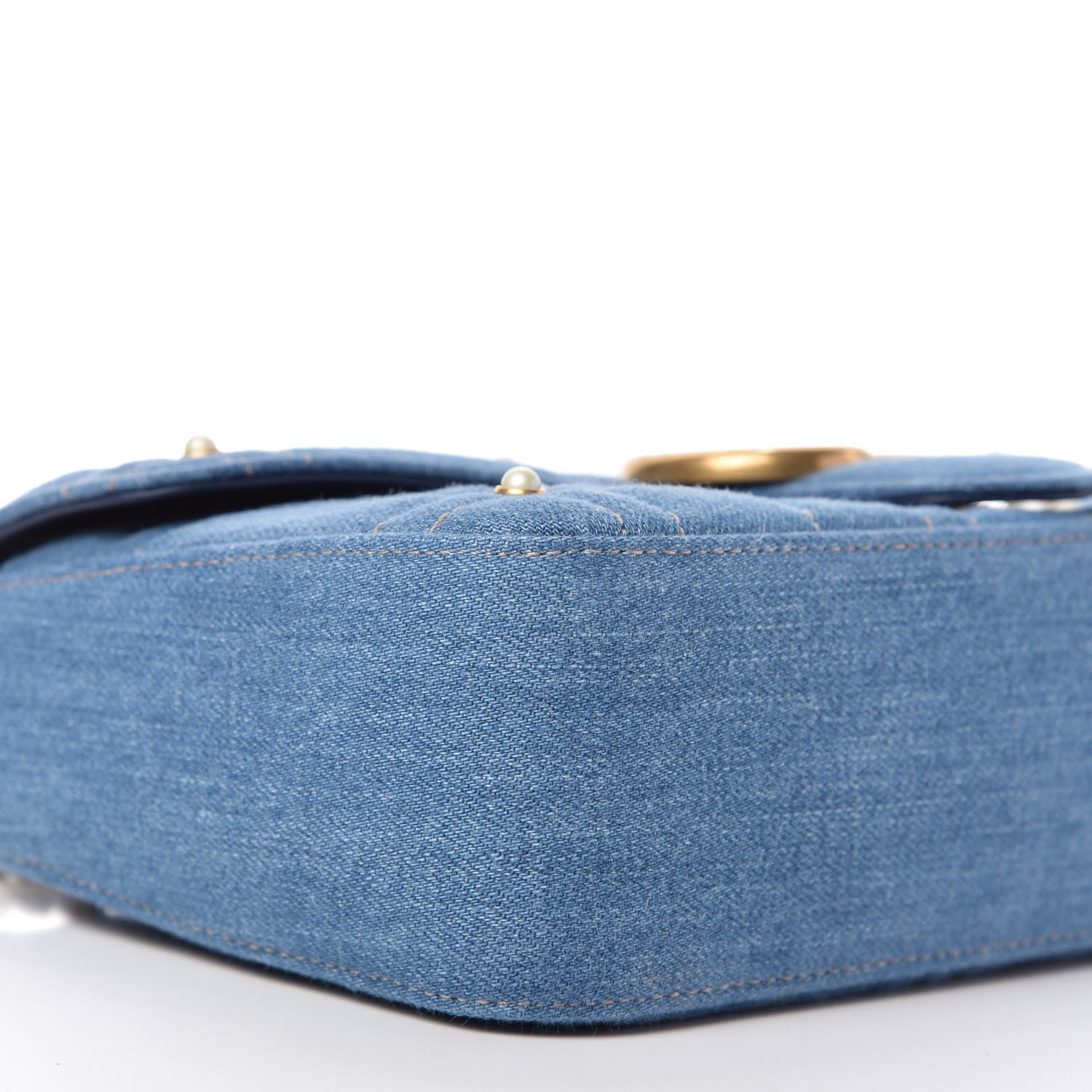 Gucci Denim Matelasse Pearl Studded Small GG Marmont Shoulder Bag Blue 6 of 9