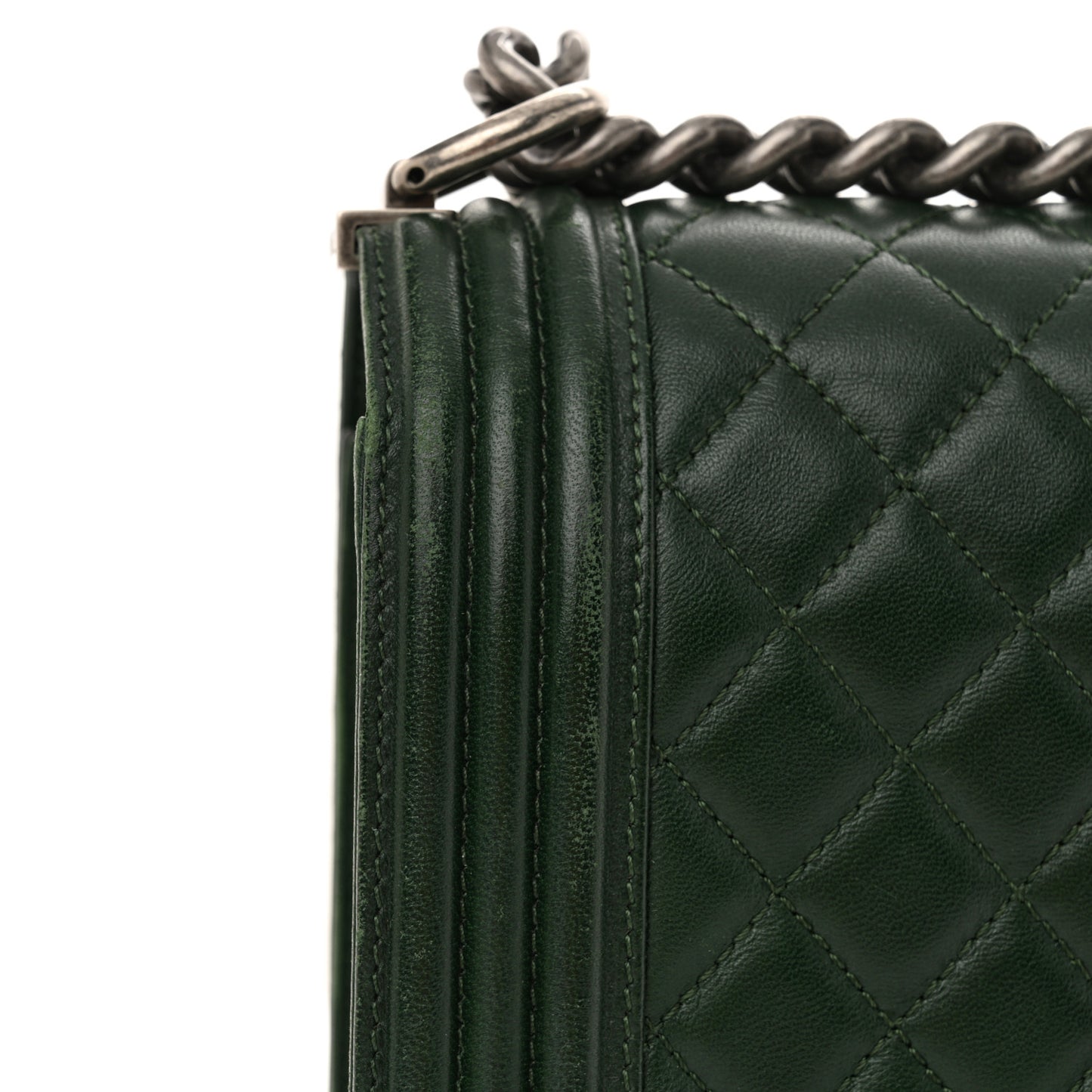 Lambskin Quilted New Medium Boy Flap Dark Green