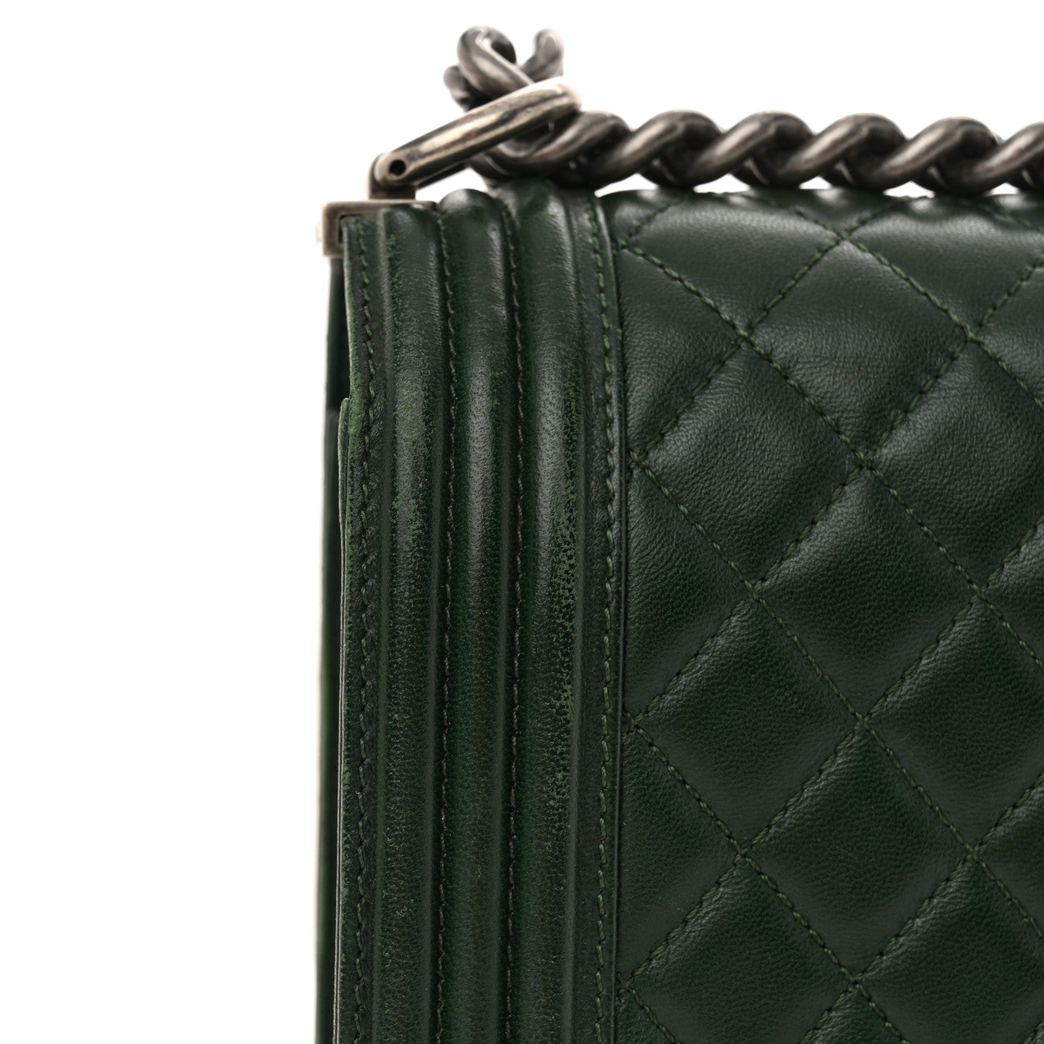 Chanel Lambskin Quilted New Medium Boy Flap Dark Green 13 of 15