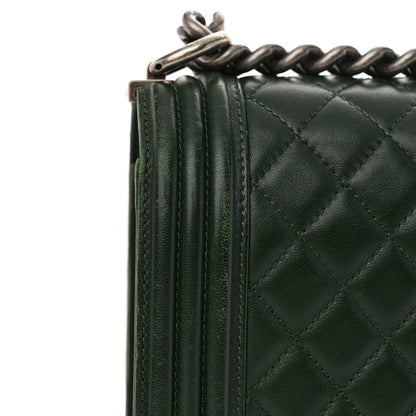 Chanel Lambskin Quilted New Medium Boy Flap Dark Green 13 of 15