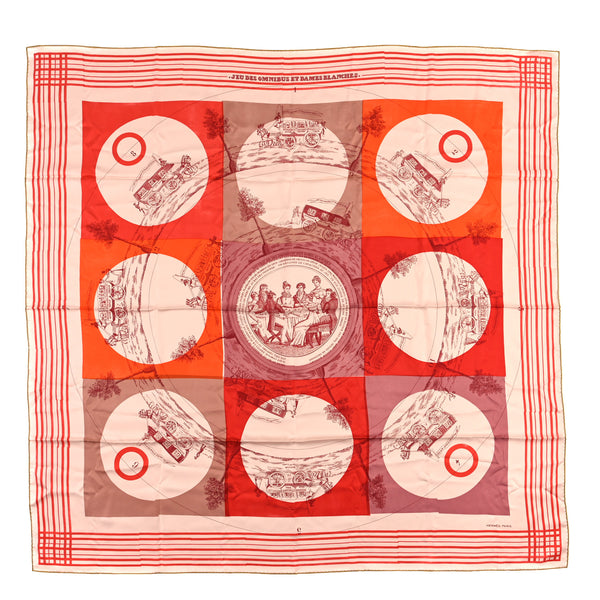 カレ 140 JEU DES OMNIBUS ET DAMES BLANCHES Hermes Silk Jersey Jeu Des Omnibus et Dames Blanches Scarf 140