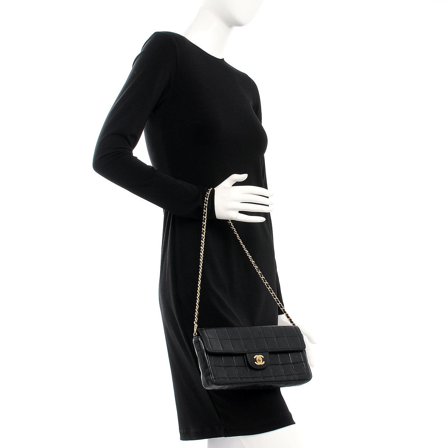 Chanel Lambskin Quilted East West Chocolate Bar Flap Black 2 of 13