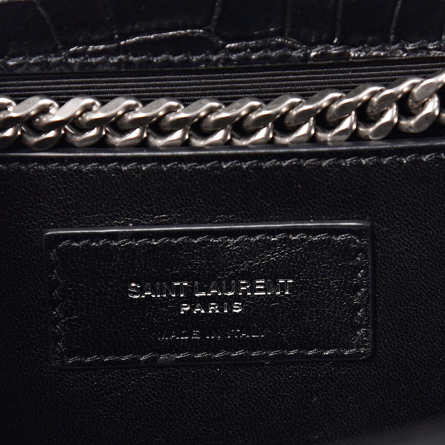Calfskin Crocodile Embossed Medium Classic Monogram Kate Tassel Satchel Black