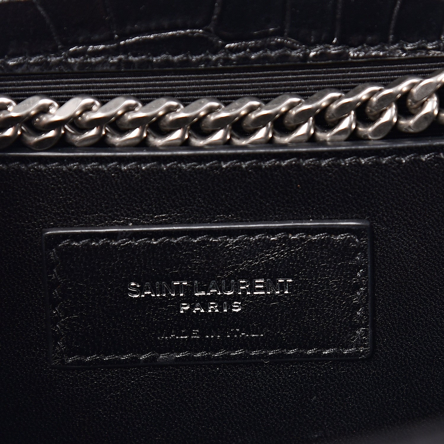 Saint Laurent Calfskin Crocodile Embossed Medium Classic Monogram Kate Tassel Satchel Black 5 of 9