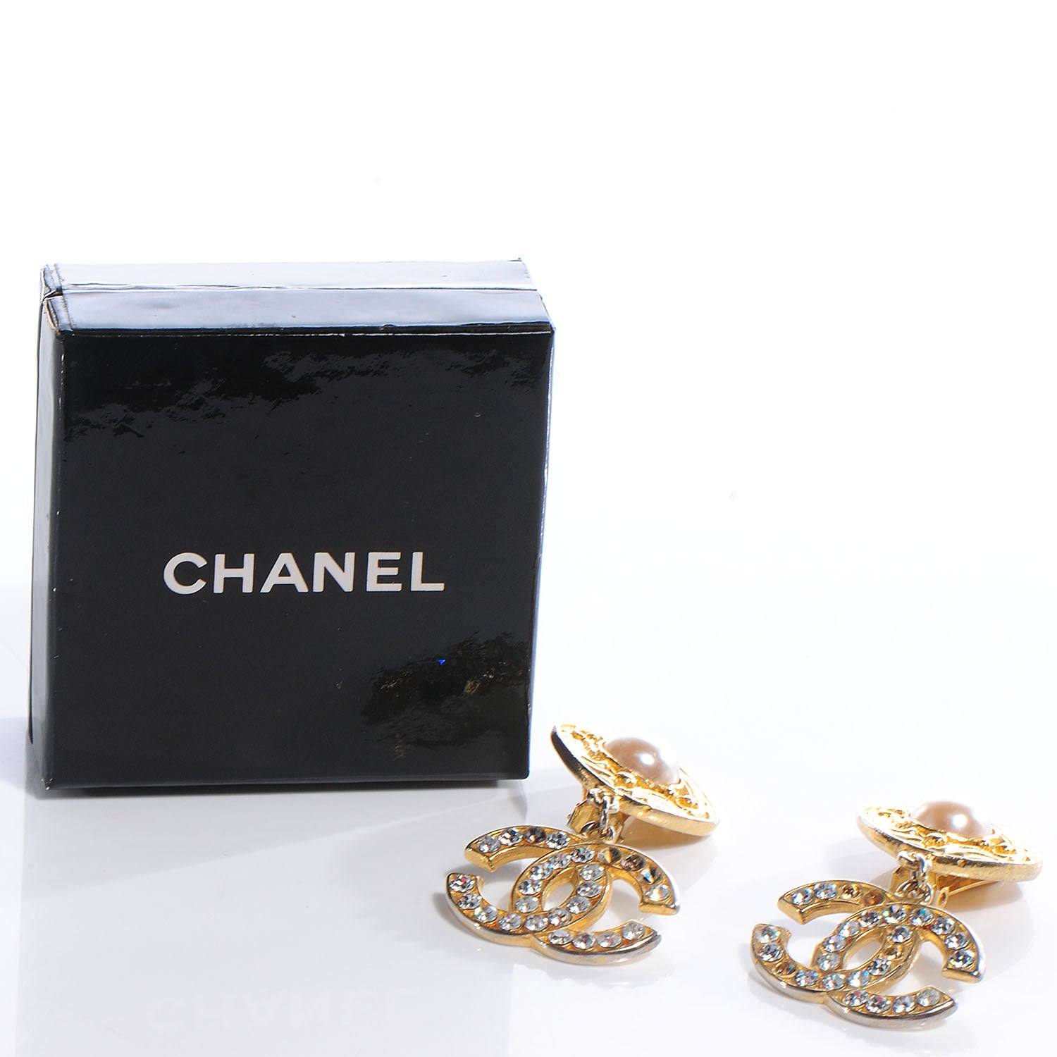 Chanel Pearl Crystal Clip On Earrings Gold 3 of 6