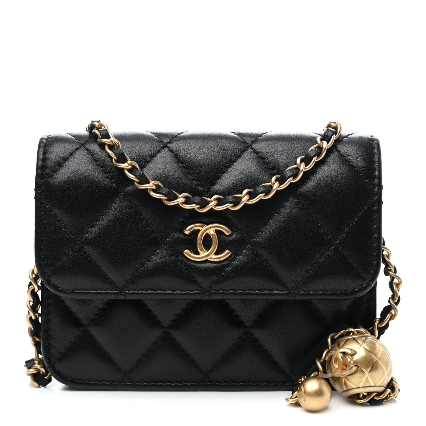 Lambskin Quilted Pearl Crush Clutch With Chain Black