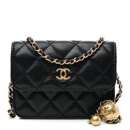 Chanel Lambskin Quilted Pearl Crush Clutch With Chain Black 1 of 5