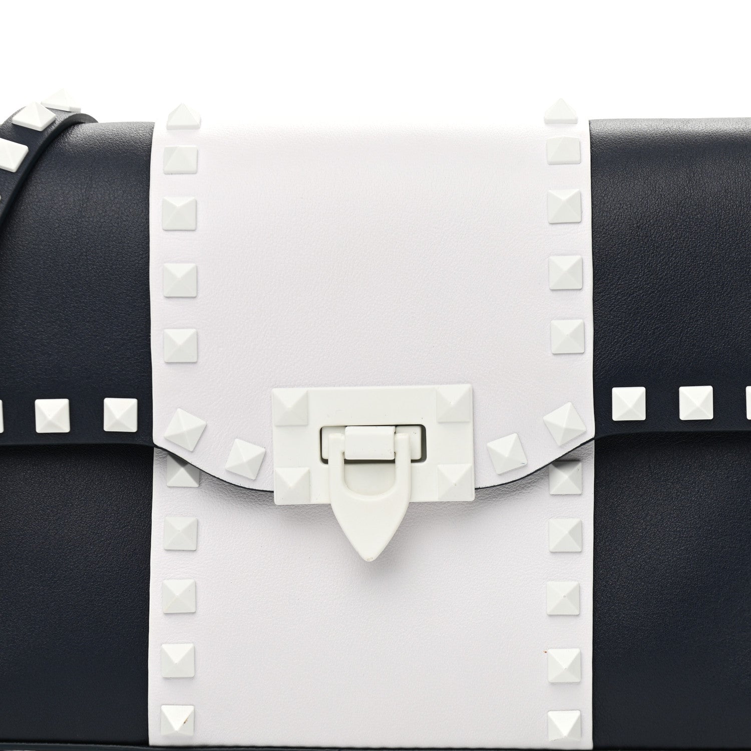 Valentino Garavani Vitello Colorblock Medium Free Rockstud Flip Lock Crossbody Bag Marine White 9 of 11