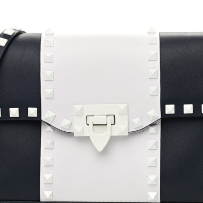 Valentino Garavani Vitello Colorblock Medium Free Rockstud Flip Lock Crossbody Bag Marine White 9 of 11
