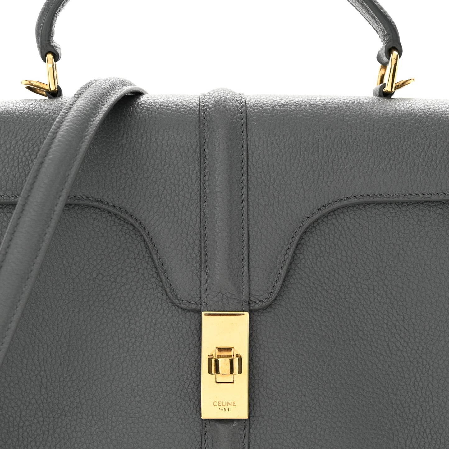 Grained Calfskin Small 16 Top Handle Bag Medium Grey