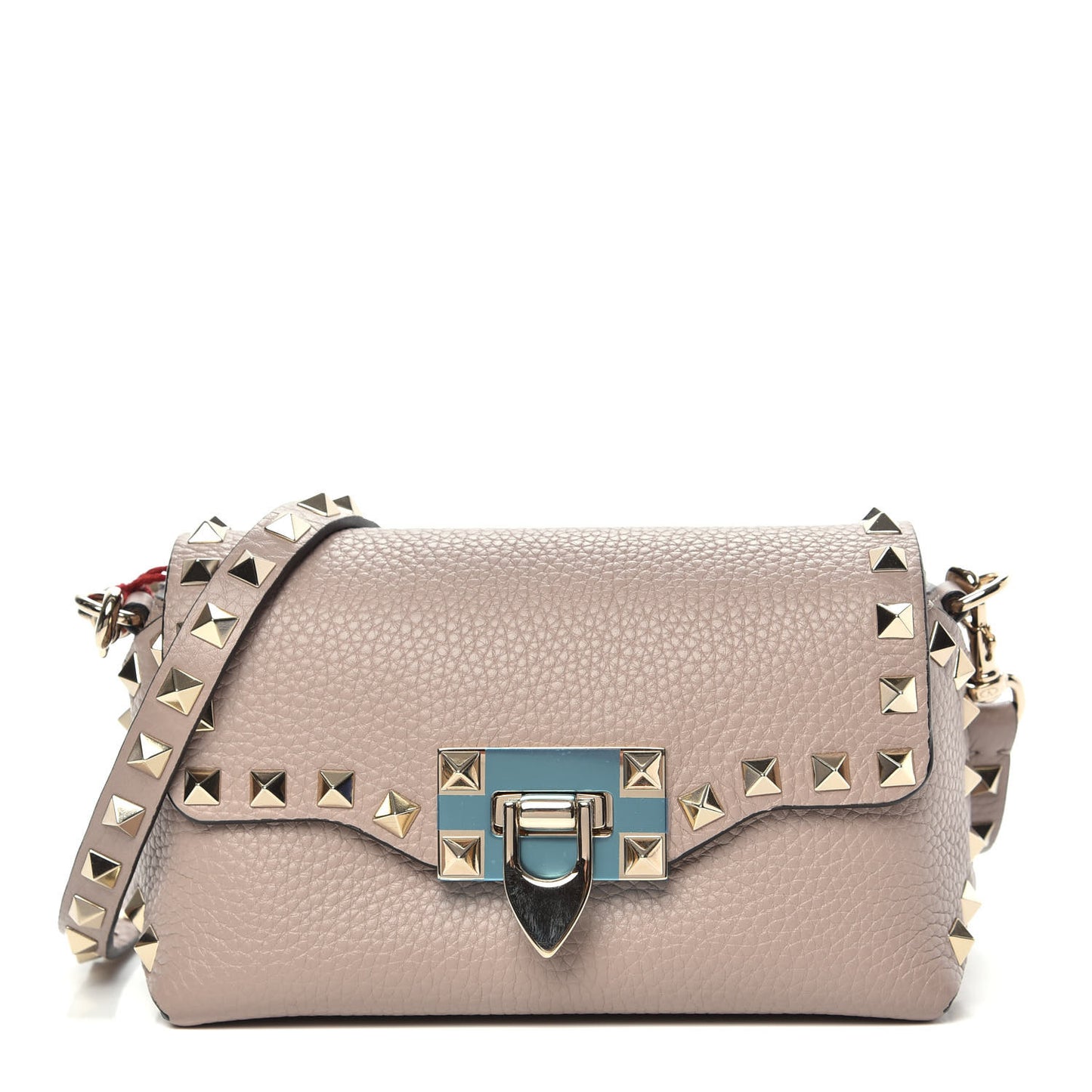 Pebbled Calfskin Mini Rockstud Crossbody Bag Poudre