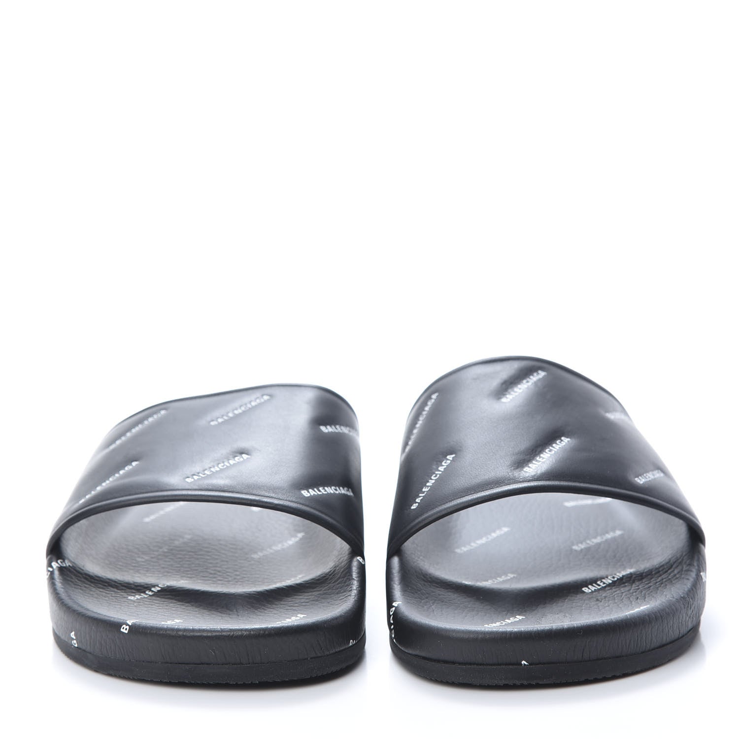 Balenciaga Nappa Allover Logo Embossed Womens Pool Slide Sandals 41 Black White 2 of 10