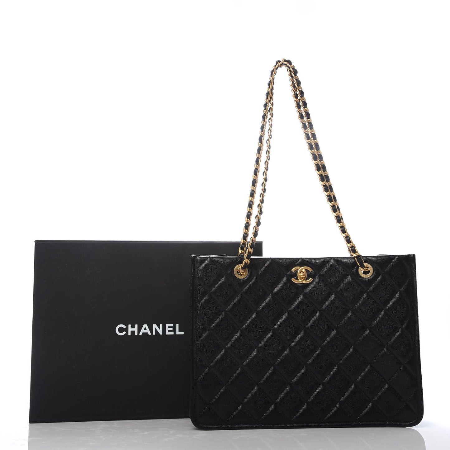 Caviar Quilted Sweet Classic Shopping Tote Black