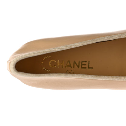 Chanel Lambskin Cap Toe CC Ballerina Flats 38 Beige Black 7 of 11