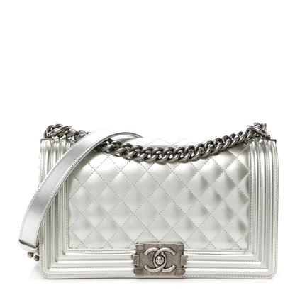 Chanel Metallic Patent Calfskin Quilted Medium Boy Flap Silver 1 of 10