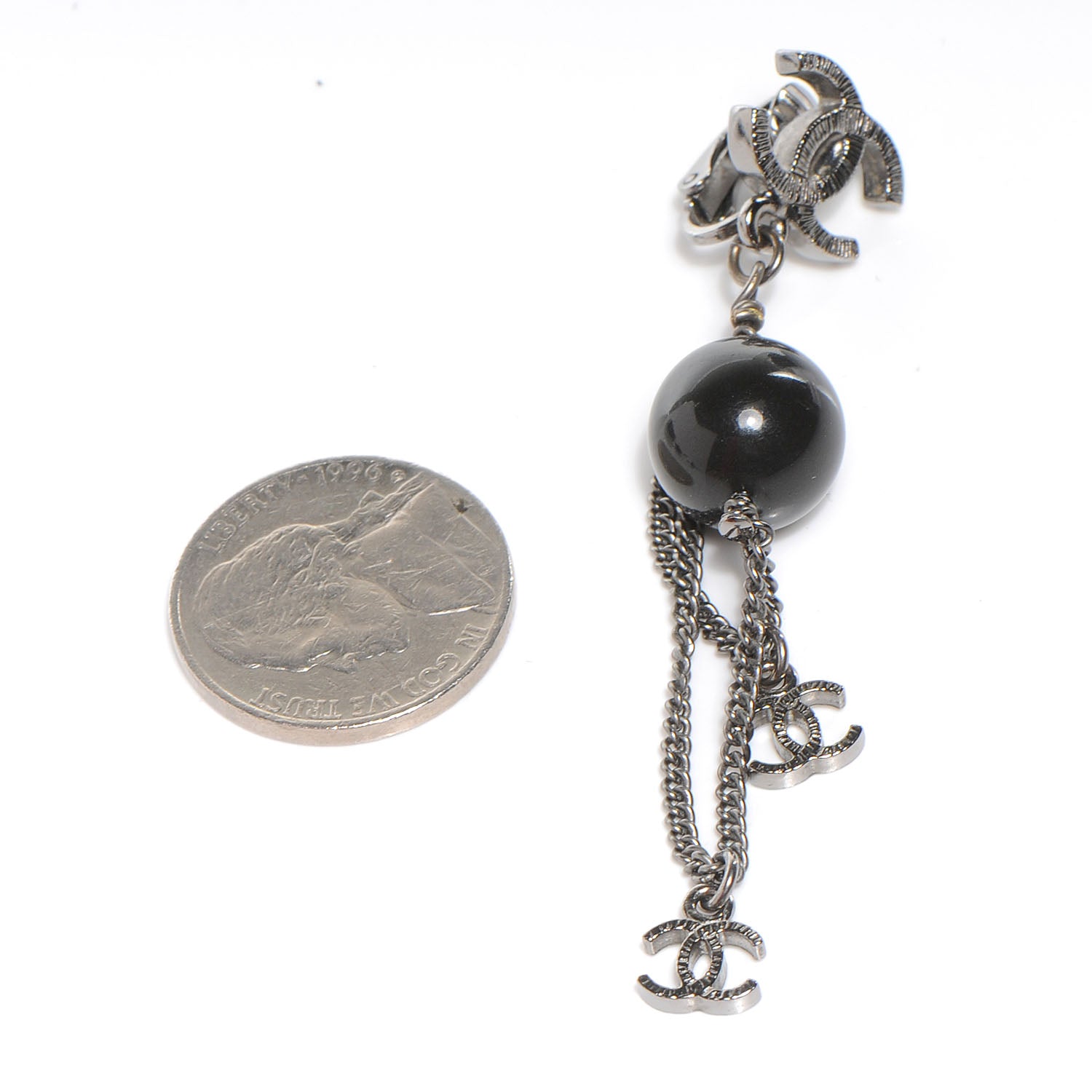 Chanel Chain and Bead CC Earrings Silver 2 of 3