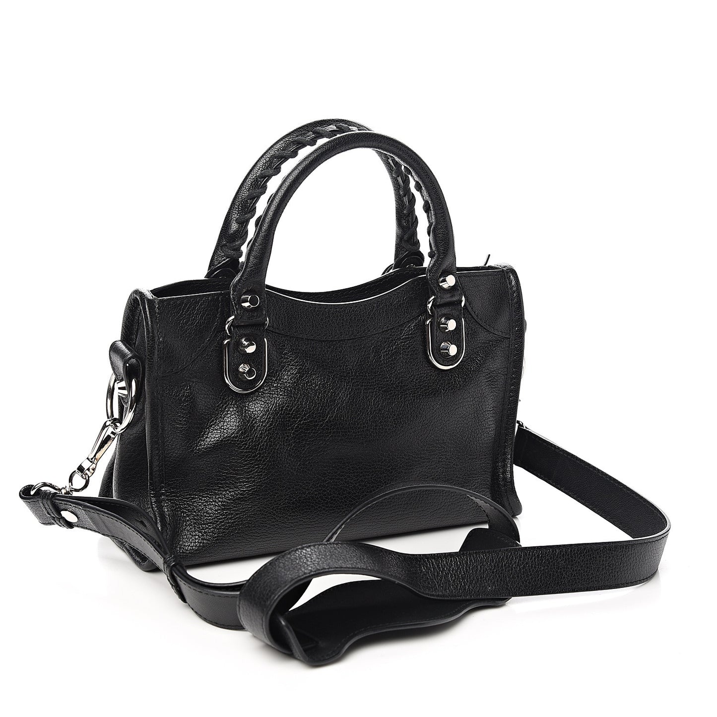 Chevre Silver Metallic Edge Hardware Mini City Black