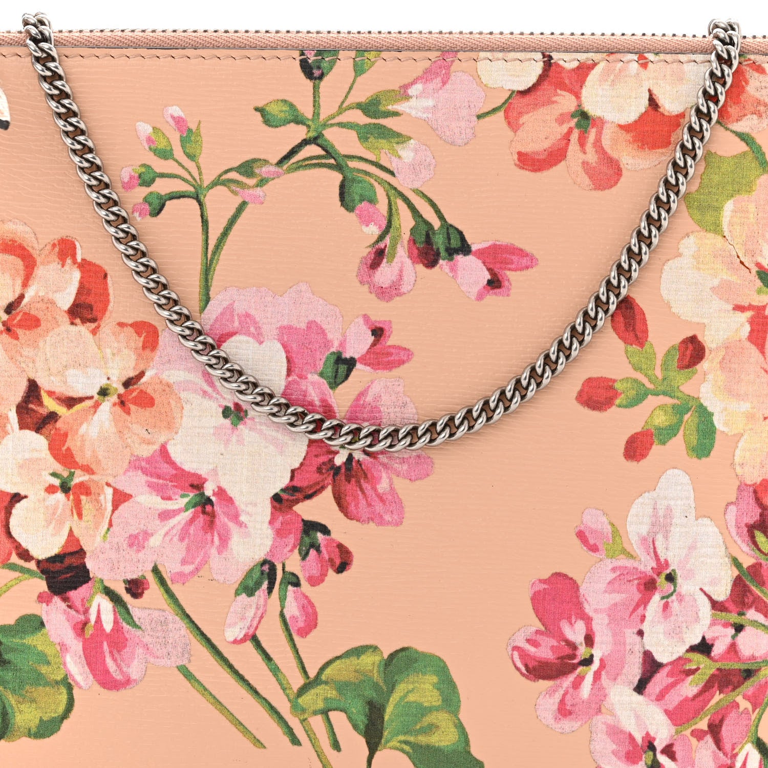 Gucci Shangai Calfskin Blooms Print Chain Pouch Pink Apricot Multicolor 7 of 10