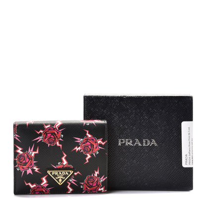 Prada X UNIVERSAL STUDIOS Saffiano Frankenstein Rose Coin Case Card Holder Wallet Lacca 7 of 7