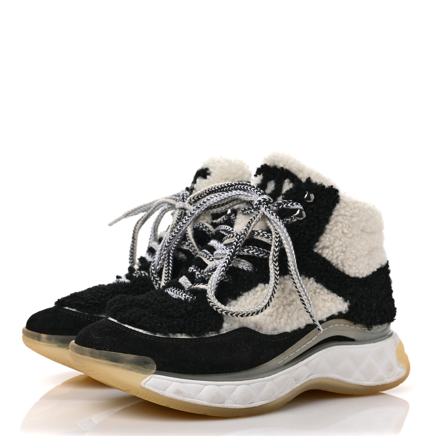 Shearling Suede CC High Top Sneakers 36.5 Black White