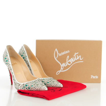 Christian Louboutin Patent Glitter Suede So Pretty 100 Pumps 39 Silver Mint 5 of 7