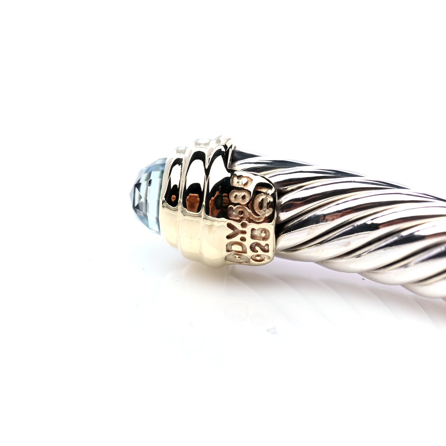 Sterling Silver 18K Yellow Gold Blue Topaz 4mm Cable Kids Birthstone Bracelet