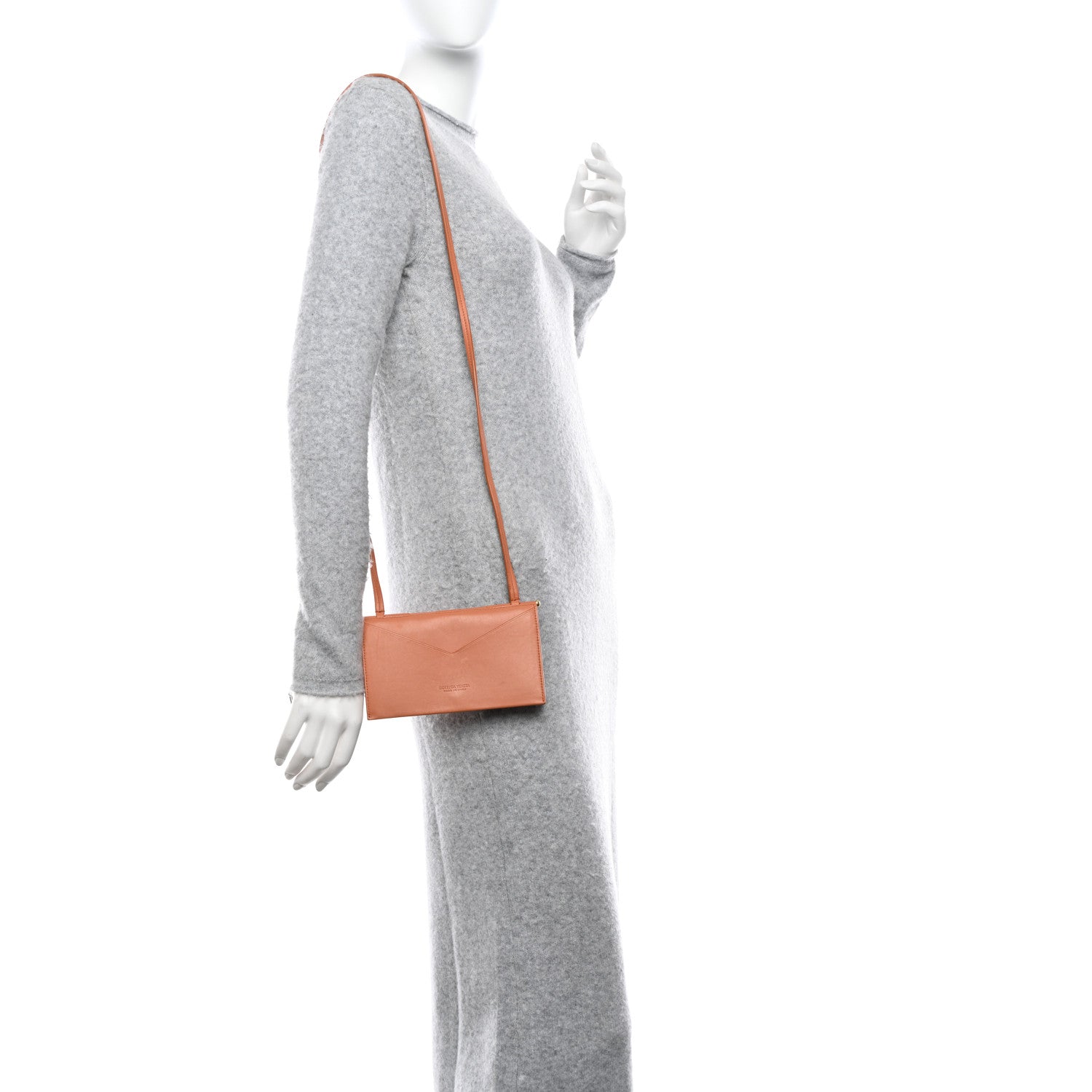 Bottega Veneta Calfskin Embossed Envelope Wallet Crossbody Bag Tan 2 of 10