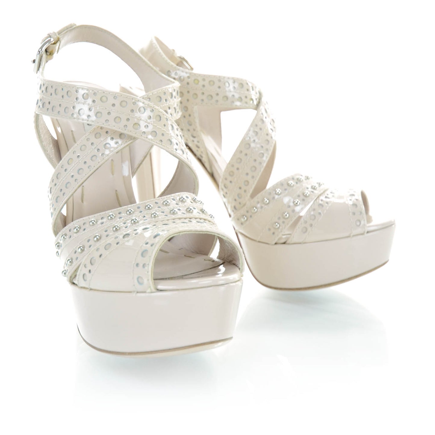 Patent Studded Platform Sandals 38 Rose
