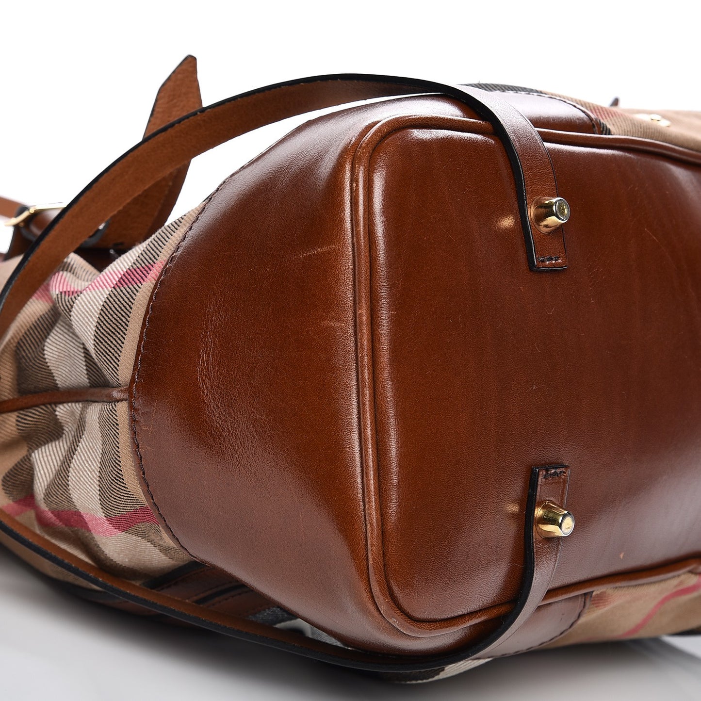 House Check Bridle Calfskin Medium Whipstitch Tote Dark Tan