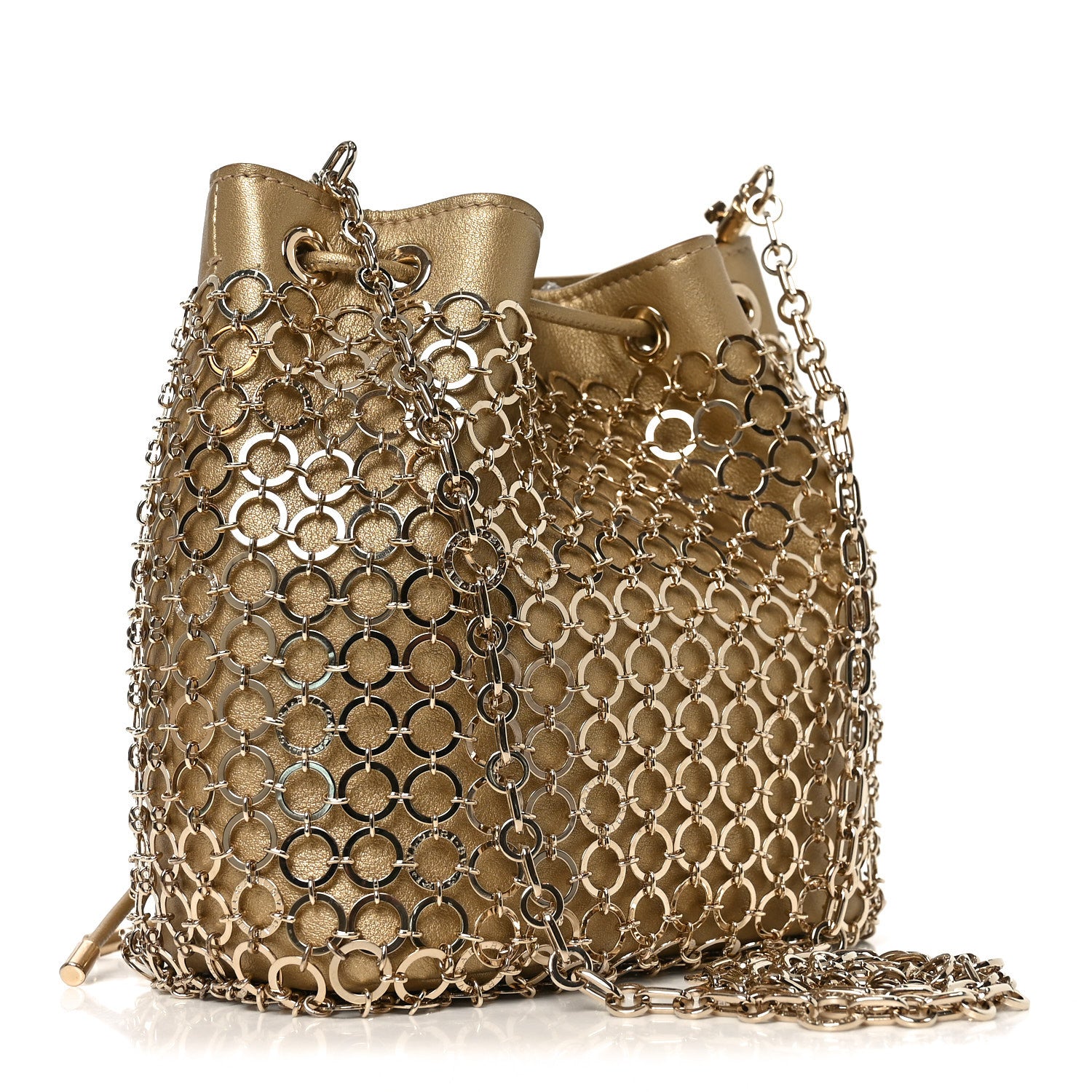 Bulgari Metallic Calfskin Mesh Long Chain Bucket Bag Gold 2 of 8
