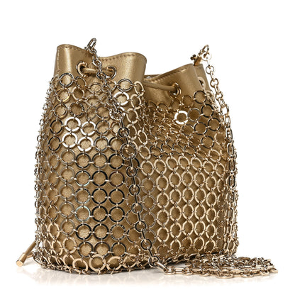 Bulgari Metallic Calfskin Mesh Long Chain Bucket Bag Gold 2 of 8