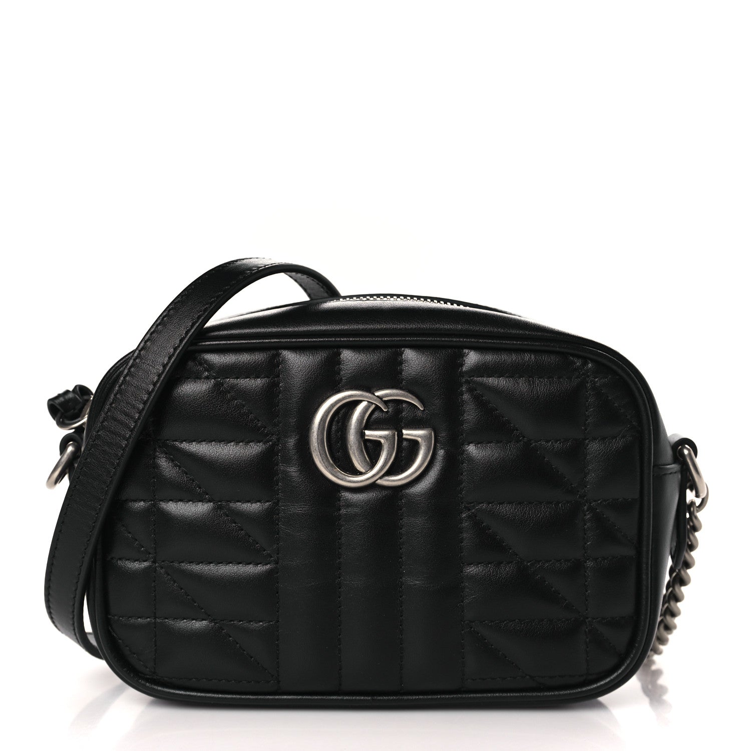 Gucci Calfskin Matelasse Aria Mini GG Marmont Chain Shoulder Bag Black 1 of 8