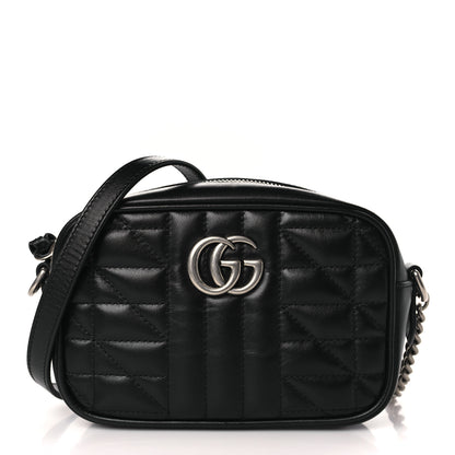 Gucci Calfskin Matelasse Aria Mini GG Marmont Chain Shoulder Bag Black 1 of 8