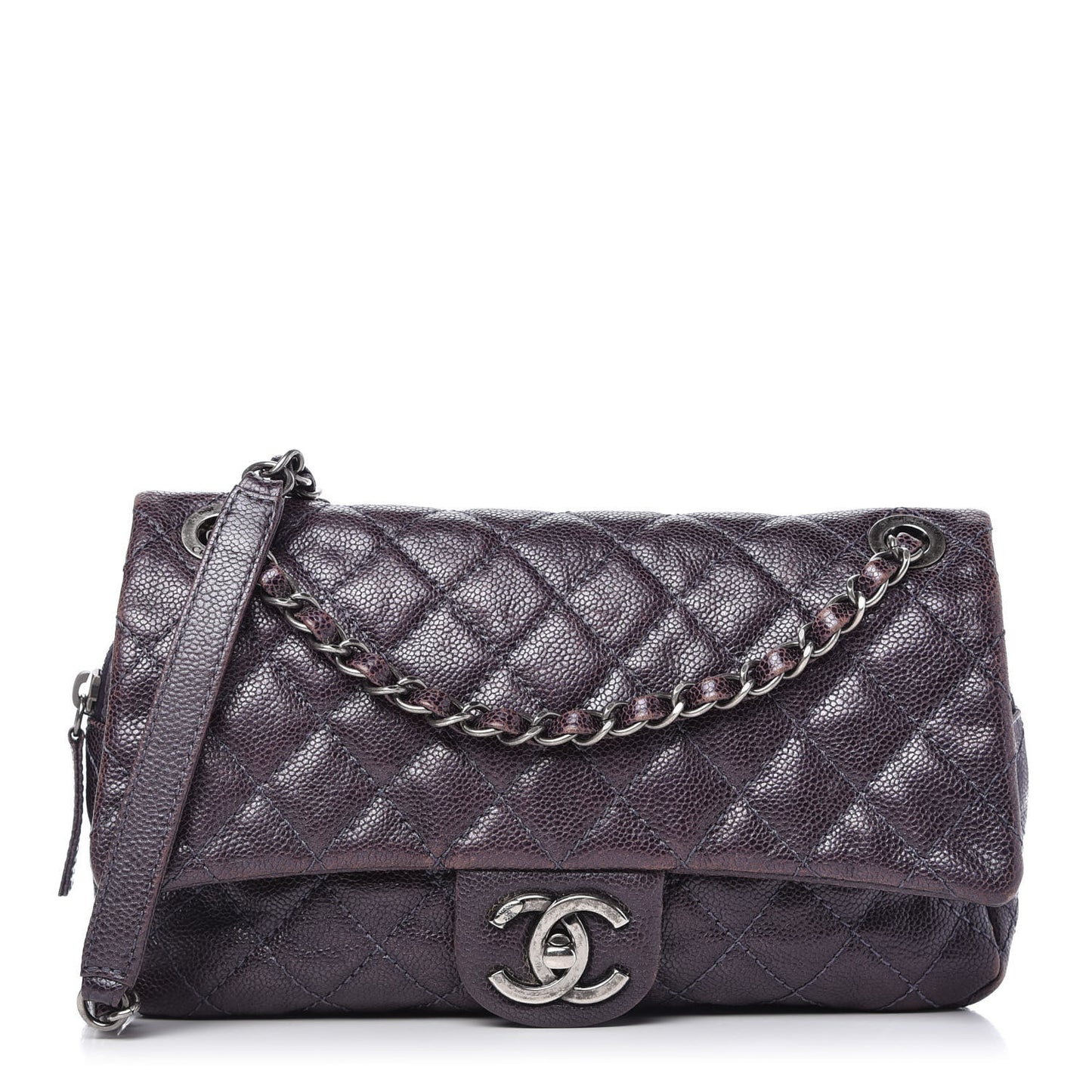 Iridescent Caviar Quilted Small Chic Flap Dark Purple