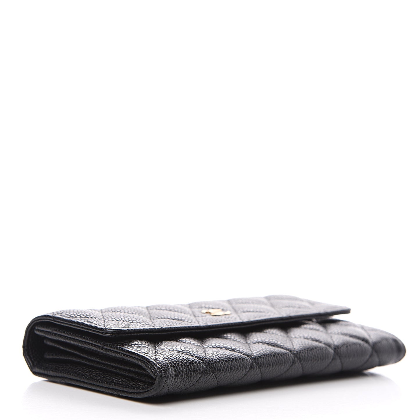 Caviar Quilted Large Gusset Flap Wallet Black