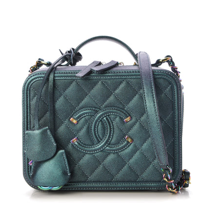 Chanel Iridescent Caviar Quilted Medium CC Filigree Vanity Case Dark Turquoise 1 of 8