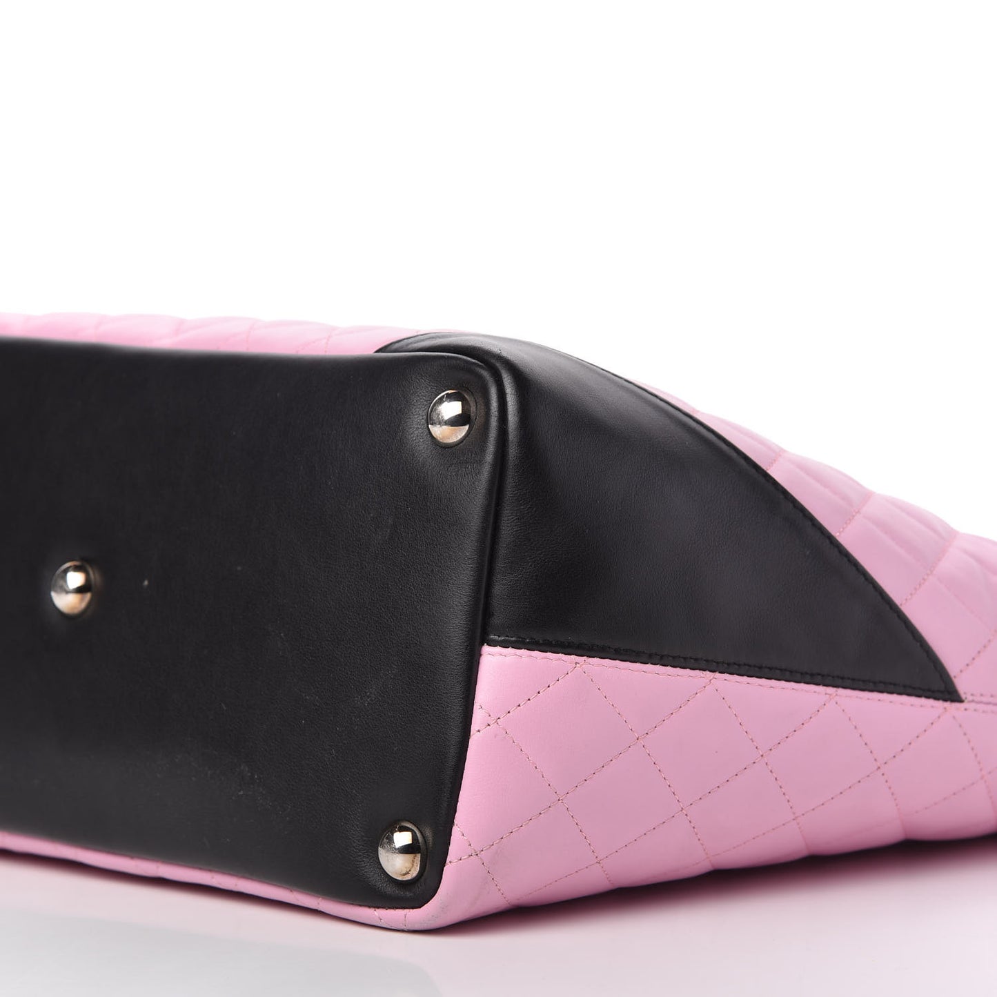 Calfskin Quilted Large Cambon Tote Pink Black