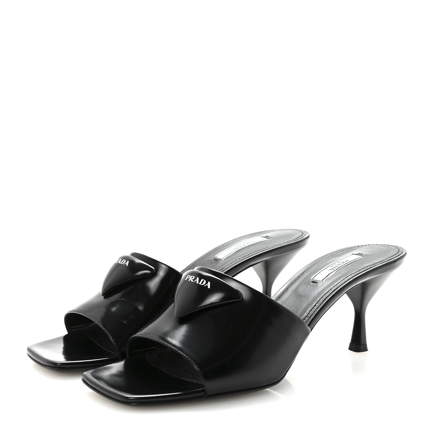 Prada Spazzolato Triangle Logo 65mm Slide Sandals 40 Black 1864166