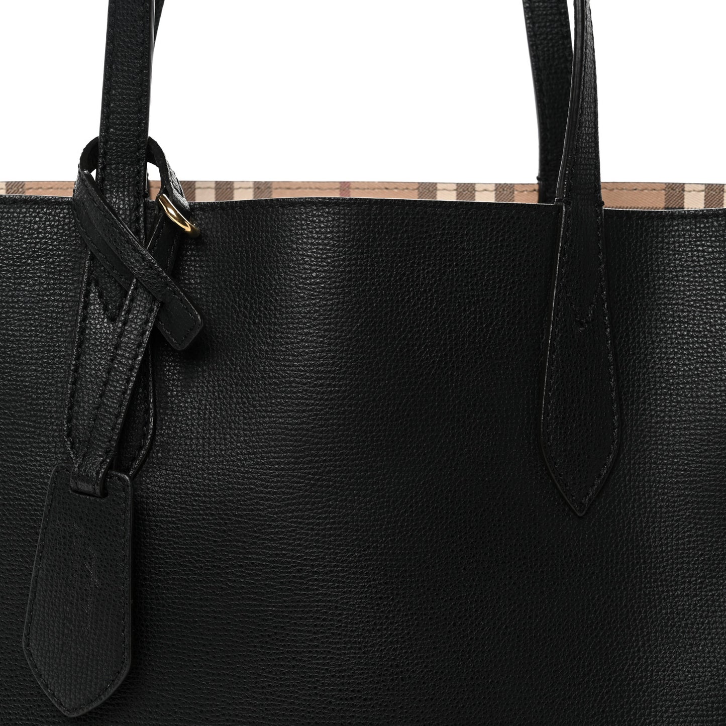 Grainy Calfskin Haymarket Check Small Reversible Tote Black