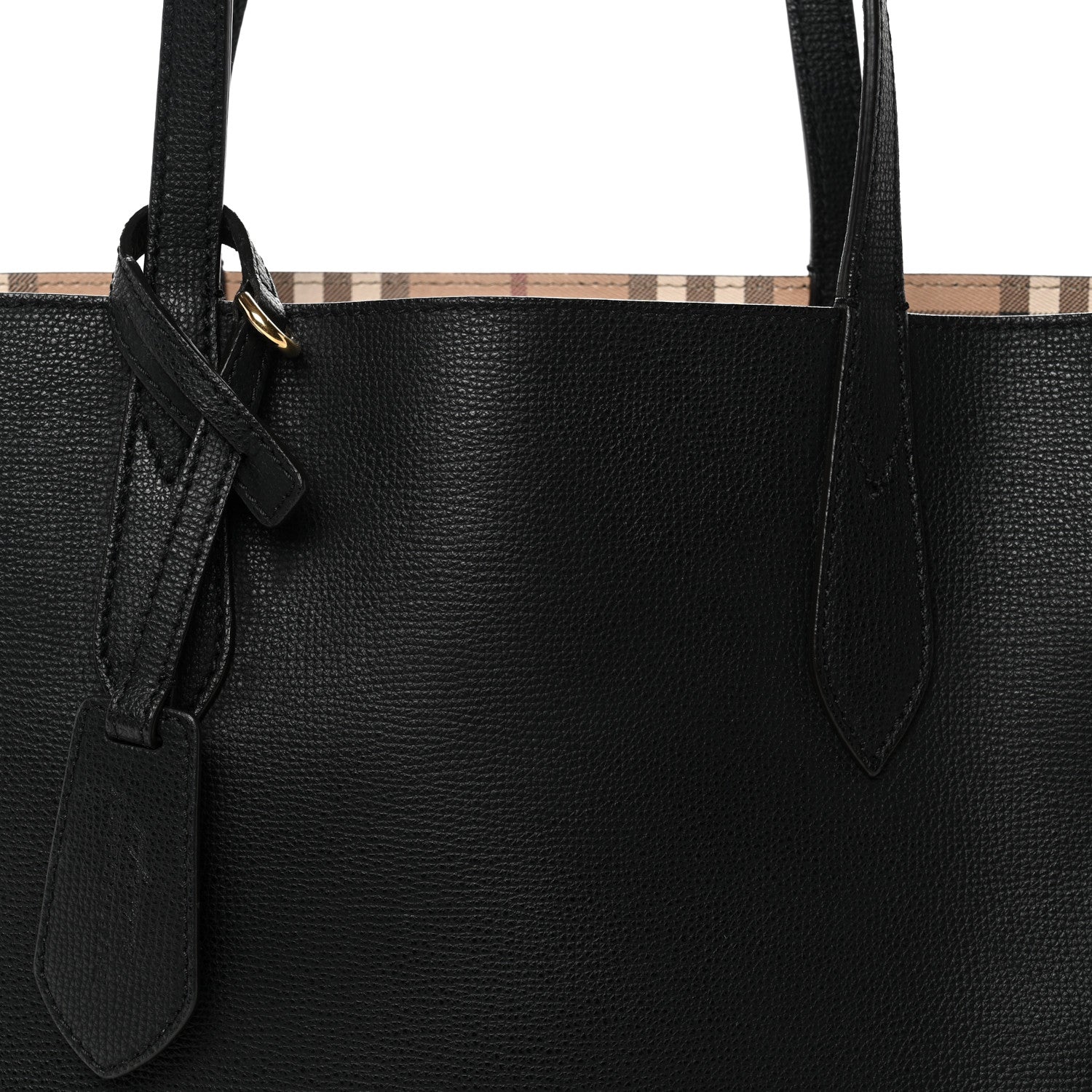 Burberry Grainy Calfskin Haymarket Check Small Reversible Tote Black 7 of 10