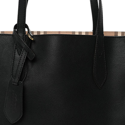 Burberry Grainy Calfskin Haymarket Check Small Reversible Tote Black 7 of 10