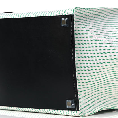 Celine Cotton Canvas Striped Medium Phantom Luggage White Green 9 of 9