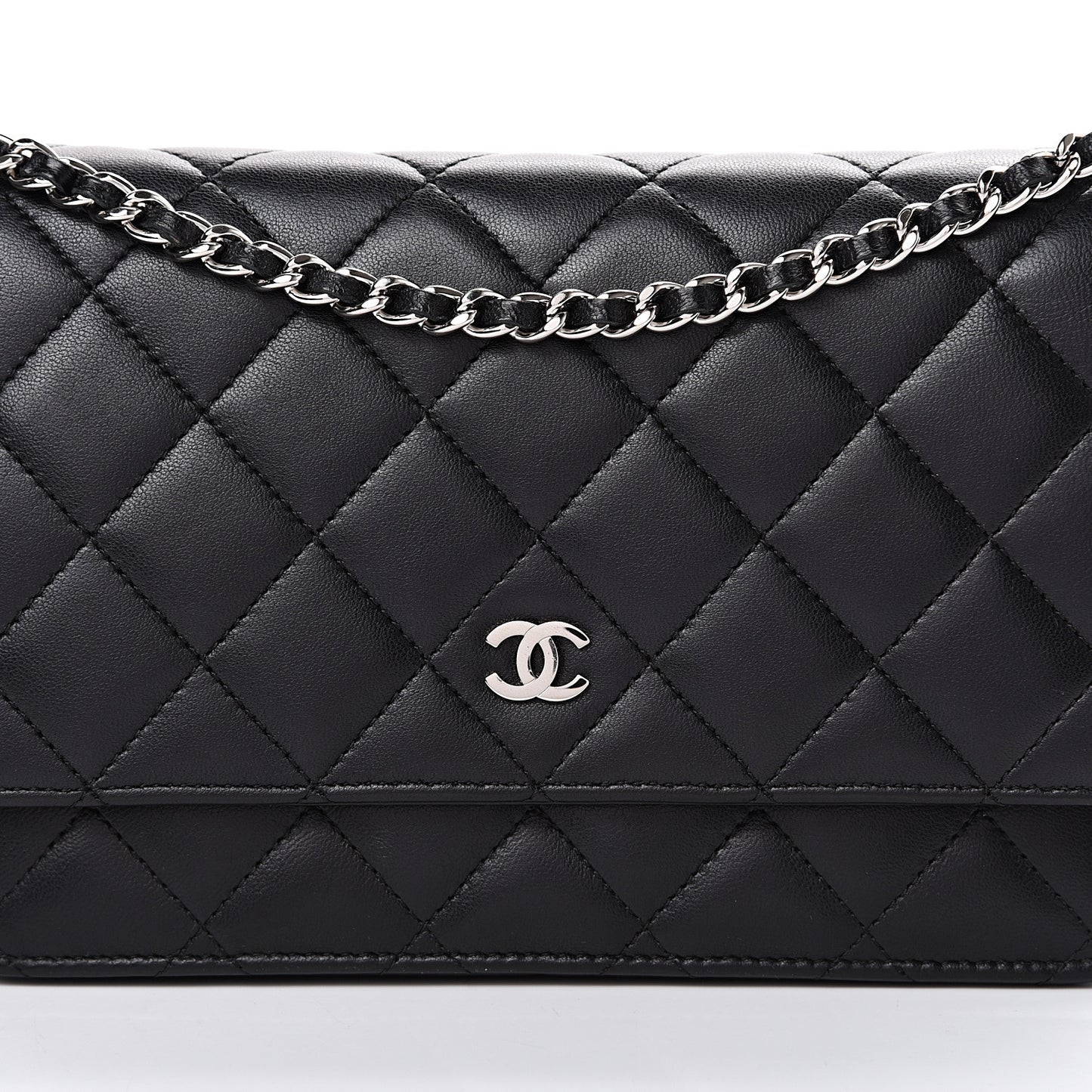 Lambskin Quilted Wallet On Chain WOC Black